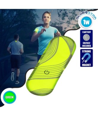 GloboStar® 79073 Μαγνητικό Clip Ασφαλείας Φωσφοριζέ Αντανακλαστικό για Ποδηλάτες & Runners με Φωτεινή Σήμανση LED & Μπαταρία CR2032 - Αδιάβροχο IP65 Λαχανί Φωσφοριζέ